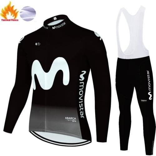 Cycling jersey 2020 movistar Winter Thermal Fleece equipacion ciclismo Bike Mountain Wear Bib pants maillot ciclismo invierno