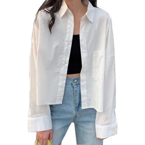 Spring Women Shirts Long Sleeve Tops Female Casual Top Lapel Shirt V-Neck Solid Plus Size Loose Sleeves Ladies Blouse CL806