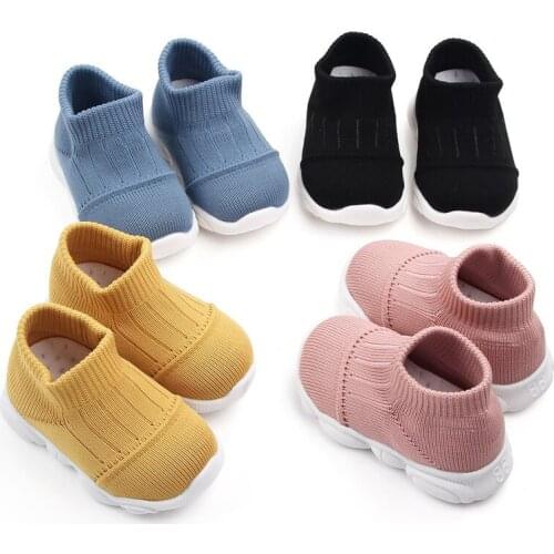 Knitted Toddler Shoes Solid Color Baby Girl Soft Sole Flat Sneakers Child Boy First Walker Shoe Casual Shoes SHR002