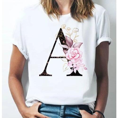 Custom Name Letter Combination Womens High Quality Printing T-shirt Flower Letter Woman Harajuku T-Shirt Girl Summer Tee Top