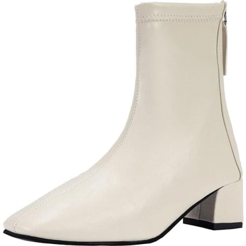 Autumn Winter Women Zipper Square Toe Boots Woman Short Boots Cotton Ankle Boots Womens Botas Mujer 2020 New Red Blue Black