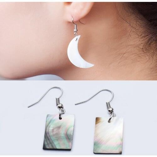 White Grey Shell Rectangle Crescent Moon Round Drop Earrings Dangle Earrings for Women