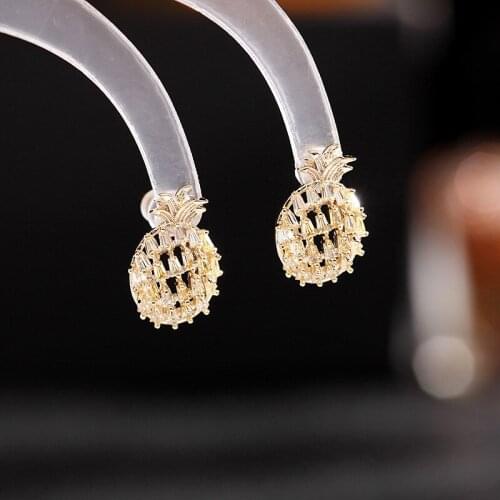 Korean Fashion Pink Zircon Fruits Earring Summer Style 2021 Womens Party Accessories Lovely Hollow Out Pineapple Earrings Studs