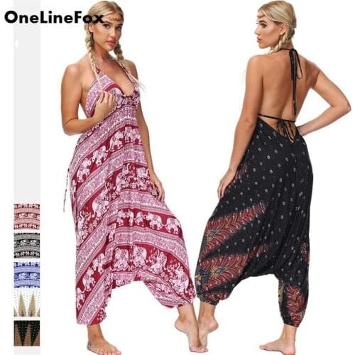 OneLineFox Womens Harem Hippie Pants Boho Clothing Soft Light Baggy Elastic Waist Legged Sports Yoga Jumpsuit Lantern Pants
