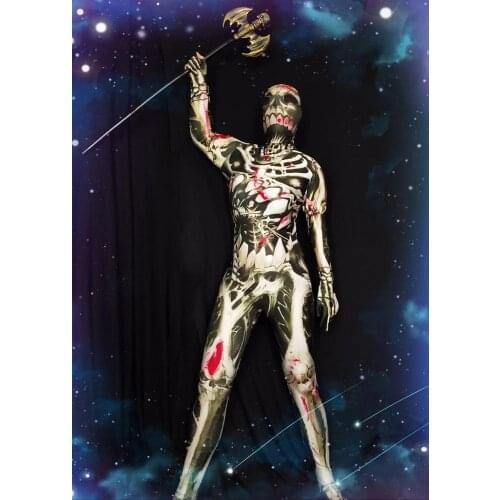 Women Print Graffiti Sexy Jumpsuit Stretch Prom Party Stage Outfit Show Singer Bone King Performance Costume Halloween Jumpsuit