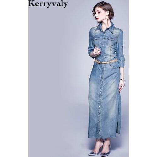 Autumn Blue Tencel Long Trench Denim Pencil Dress Dress Jurken Zomer 2021 Pocket Button Women Maxi Dress Robe Longue K3122