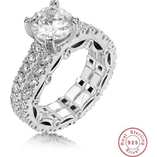 Ladys 925 Sterling silver ring set 2-in-1 Luxury Round 2ct SONA Diamond Wedding jewelry for Women Simulated Platinum size 5-10