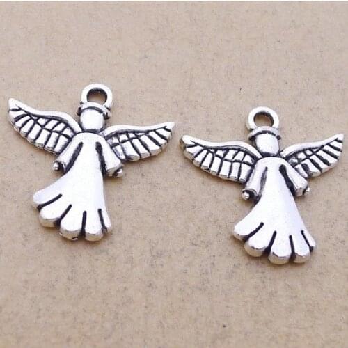 10 pieces/lot 20*20mm Flying wings Angel Charm Antique silver color Metal Necklace Pendant Bracelet Key chain Handmade accessory