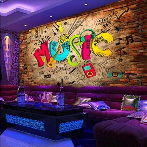 Milofi custom 3D wall decoration retro nostalgic brick wall music graffiti bar KTV background wall photo decoration painting