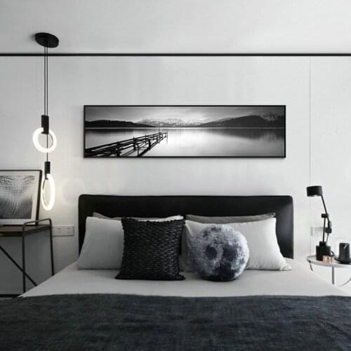 White and black simple Minimalist Seaside bridge Modern Nordic style Decorative Picture Canvas Wall Art Poster for room Painting