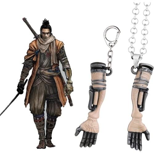 SEKIRO Shadows Die Twice Keychain Great Wolf Metal Prosthesis Hand Arm Pendant Necklace Car Keyring Jewelry Men Cosplay Llaveros
