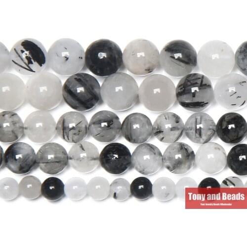 Natural Stone Smooth Black Rutilated Quartz Crystals Loose Beads 15" Strand 4 6 8 10 12 MM Pick Size For Jewelry
