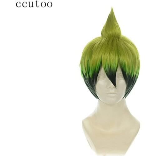 Ccutoo Exorcist Amaimon 12" Males Short Green Ombre Mix Fluffy Synthetic Hairstyles Cosplay Costume Wig Heat Resistance Fiber