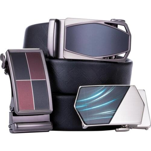 Black Leather Belt for Men Automatic Sliding Buckle Designer Buckle Waist Strap Changable Belt Gift Set for Male Barry.Wang