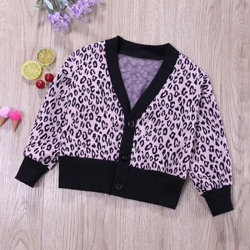 Childrens Knitwear 2020 Fall New Product V-Neck Cardigan Boys Coat Leopard Print Cardigan Single-breasted Girls Sweaters