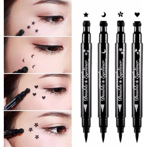 Brand Makeup Double Head Star Eyeliner Black Long Lasting liquid Eye Liner Stamp Pencil Liquid Cosmetic Beauty Makeup Super Slim