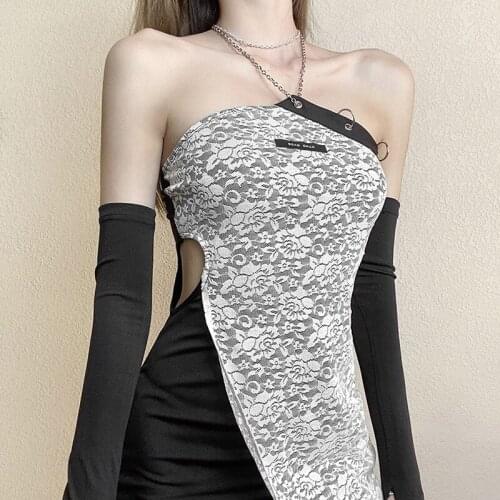 Gothic Black Dresses Autumn Punk Chain Halter Cut Out Dress Sexy Floral Embroidery High Waisted Dress Women Backless Partywear