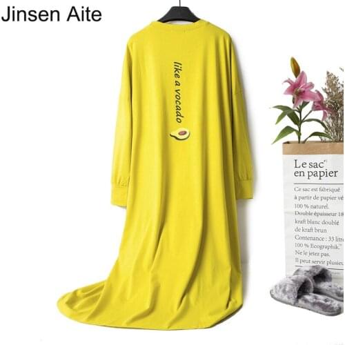 Jinsen Aite Cotton Womens Sleepwear 2019 New Spring Summer Long Sleeve Night Dress Casual Loose Large Size Nightgowns JS780