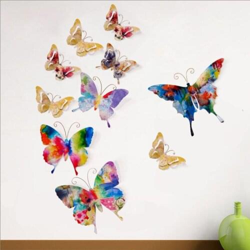 Creative Wrought Iron Wall Metal Colorful Butterfly Crafts Decoration Home Background 3D Stereo Wall Sticker Mural Ornaments Art