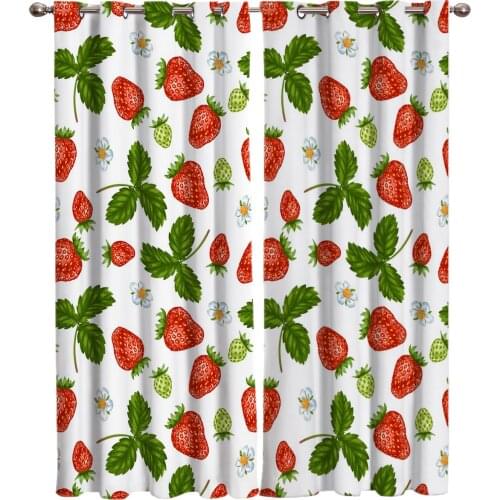 Summer Fruit Strawberry Leaf Repeat Window Curtains Scenic Curtains for Living Room Decorative Items Living Room