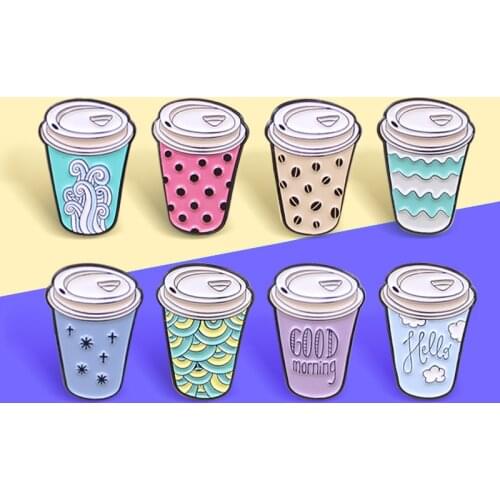 Cute Coffee Cup GOOD morning Travel cup Brooches Enamel Pin Coffee life lovers badge brooch Lapel pin Jewelry for Women Kids