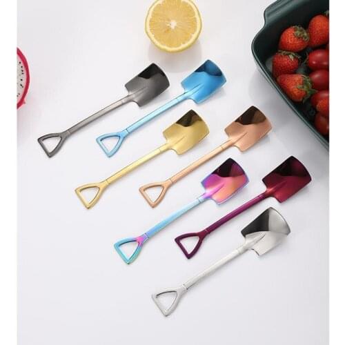 Cute Shovel Shape Coffee Tea Spoons 304 Stainless Steel Milk Spoons Fine Polished Root Beer Festoon Scoop Stir Cocktail Scoop