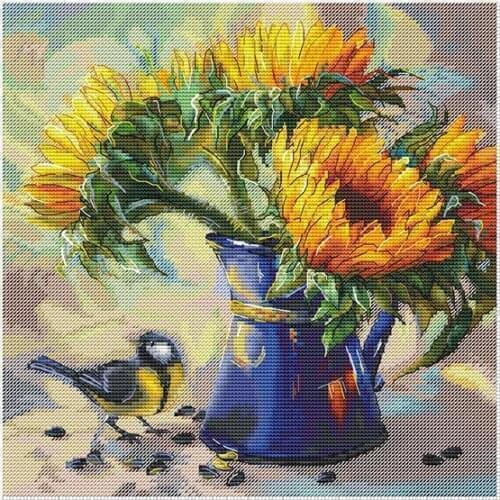 Sunflowers DIY Cross Stitch Kit Packages Counted Cross-Stitching Kits New Pattern NOT PRINTED Cross stich Painting Set