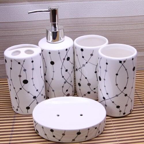 Ceramic gargle cup set five-piece set of black striped hotel toiletries set bathroom set divided into bottling group