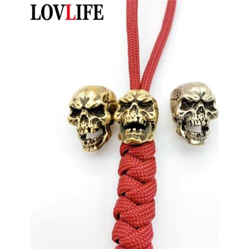 Punk Brass Skull Knife Beads Umberalla Rope Bead White Copper Retro Skull Face Paracord Bead Car Keychains Hanging Pendant Gifts