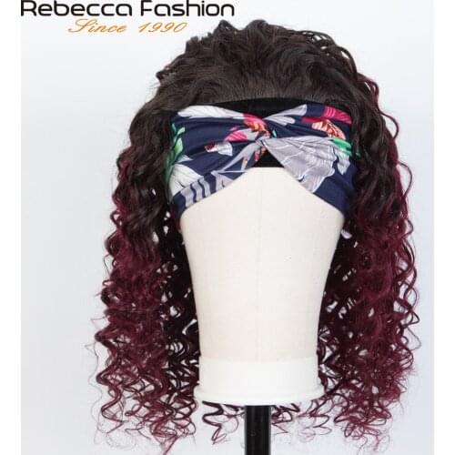 Rebecca Deep Wave Headband Human Hair Wigs T1B/99J Human Remy Hair Scarf Wig Glueless Deep Curly Wig Headbands For Women