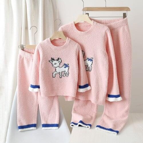2020 Family Pajamas Set Winter New Velvet Thick Warm Adular Sleepwear Sets For Mother And Daughter Mom Girl Matching Clothes