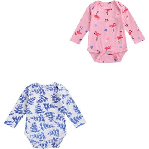 Infant Newborn Baby Girls Boys Romper Leaves Print Round Neck Long Sleeve Jumpsuit Bodysuit for Kids Blue Spring Autumn Outfits