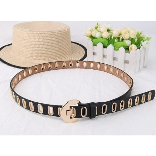 New Thin Pin Buckles Belt Female Deduction Side Gold Alloy Buckle jeans Wild Belts For Women Fashion Student Brown Simple Design