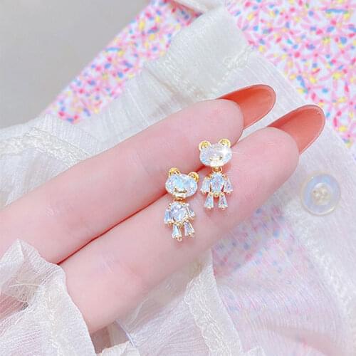 FAQHV Exquisite Shine Bling AAA Zircon Bear Earrings Cute Sweet Luxury Inlay 18K Real Gold Romantic For Women Earrings Pendant