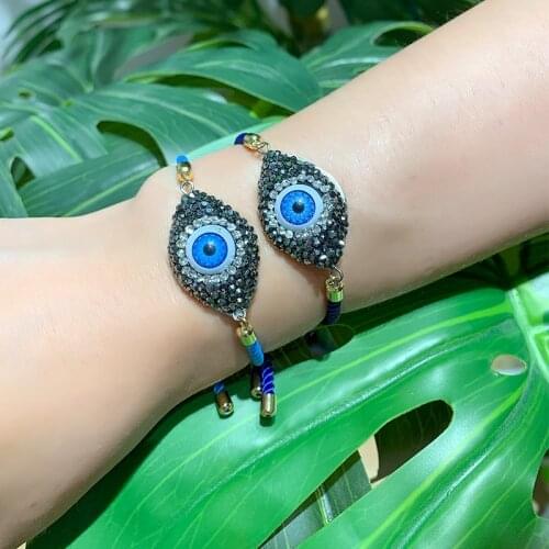 Blue Evil Eye Bracelet for Women 2019 CZ Rainbow Turkish Black Copper Inlay Zircon Moom crystal Bracelet for women Jewelry