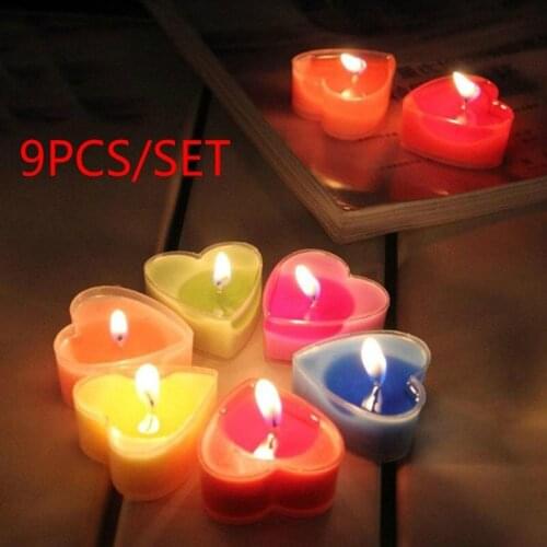 9pcs/set Heart Shaped Candles Scented Candles Wedding Decoration Valentines Day Gift Romantic Marriage Paraffin Wax Candles