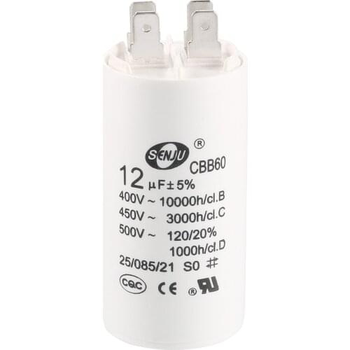 Uxcell CBB60 Run Capacitor 12uF 450V AC Double Insert 50/60Hz Cylinder 70x35mm White for Air Compressor Water Pump Motor