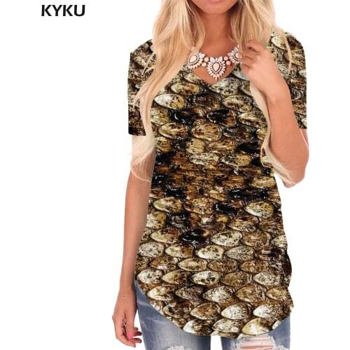 KYKU Snake Skin T-shirt women Art Shirt Print Harajuku V-neck Tshirt Abstract Tshirts Printed Womens Clothing Punk Rock Cool