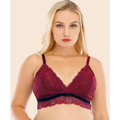 Melansheng Plunge Neck No Foam No Wire Stretch Lace Plus Size Brallette 4XL 5XL Ultra Thin Thick Wire Free Plus Lingerie Women