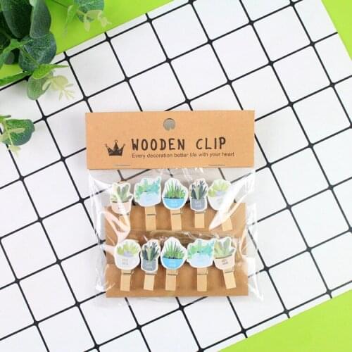 10 pcs/lot Garden Plant Series Wooden Clip Photo paper Clothespin Craft Clips Party Decoration Clip with Hemp Rope