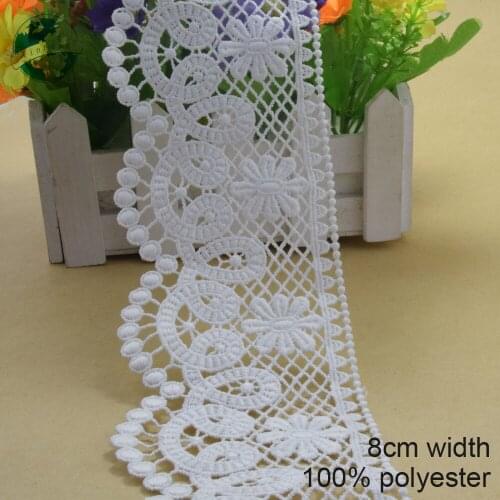 10yards 8cm white polyester embroidery lace french lace ribbon fabric guipure diy trims warp knitting sewing Accessories#3745