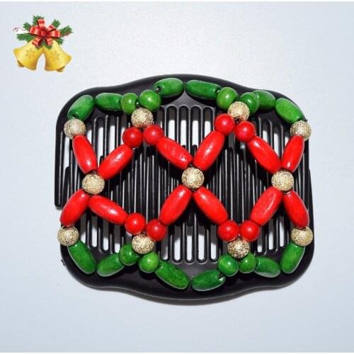 2018 20pcs/lot fashion golden whit green red beads beautiful luxury christmas magic comb