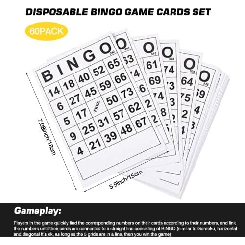 60Pcs Fun Card Game Classic Bingo Paper Cards Sheets For Kids Adults Fun Intellectual Development Plaything