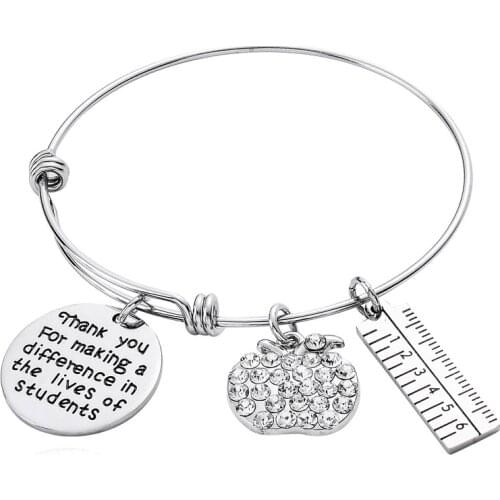 12PC/Lot Thank You For Making A Difference In the Lives Of Students Teacher Bangle Bracelet Gifts For Teacher Stainless Steel