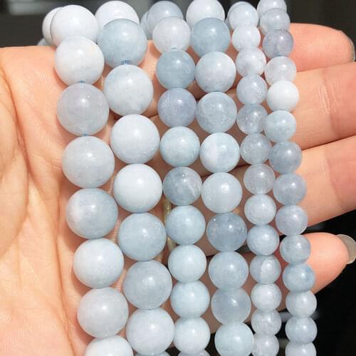 6/8/10mm Blue Aquamarines Stone Beads Natural Round Loose Spacer Beads For Jewelry Making DIY Bracelet Accessories 15''Inches