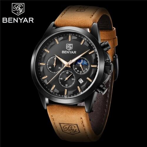2020 BENYAR Fashion Men Watches Man Top Brand Luxury Quartz Watch Men Leather Waterproof Sports WristWatch Relogio Masculino