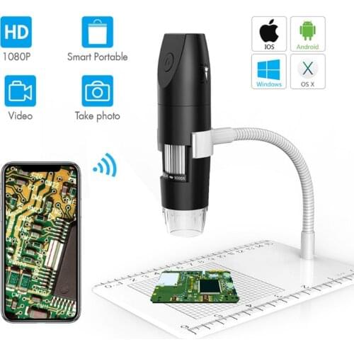 2MP WiFi Digital Microscope 50X to 1000X Magnifier 1080P HD 2.0 MP 8 LED with Stand for Android iOS PC