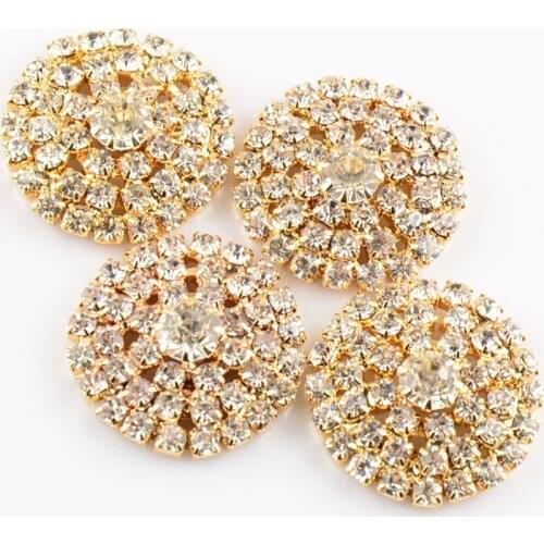 Dia.27mm Czech Crystal Rhinestone Round Alloy Button Sliver And Gold Color For Choose 10pcs/lot For hair flower centre PJB16