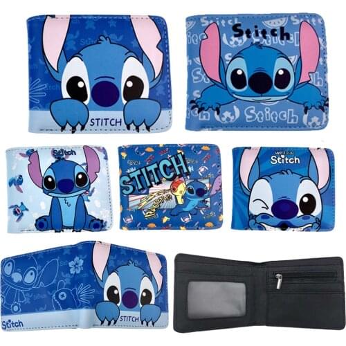 Disney Stitch Wallet Leather PU Short Wallets Anime Figure Stitch Purse Coin Pouch Multi-functional Cards Wallet For Kids Gift