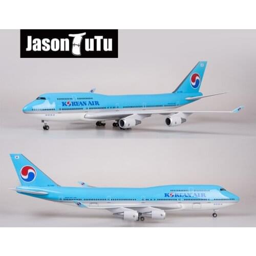 JASON TUTU 47CM Korean Air Boeing B747 Airplane Model Aircraft 1/160 Scale Diecast Resin Light and Wheel Plane Gift Collection